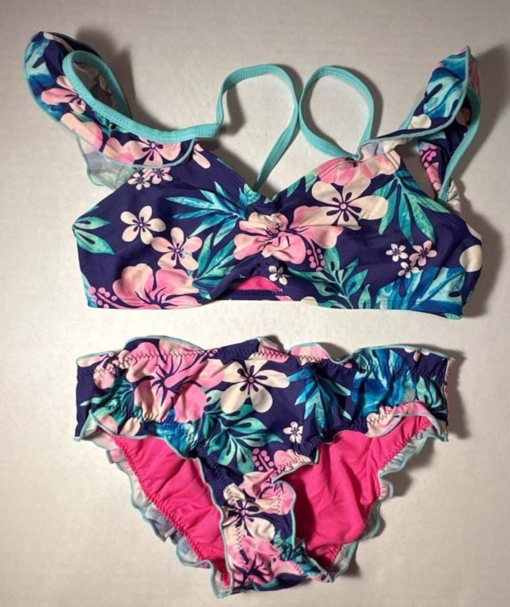 Arizona Jean Co. Girls Floral Ruffle Two-Piece Swimsuit